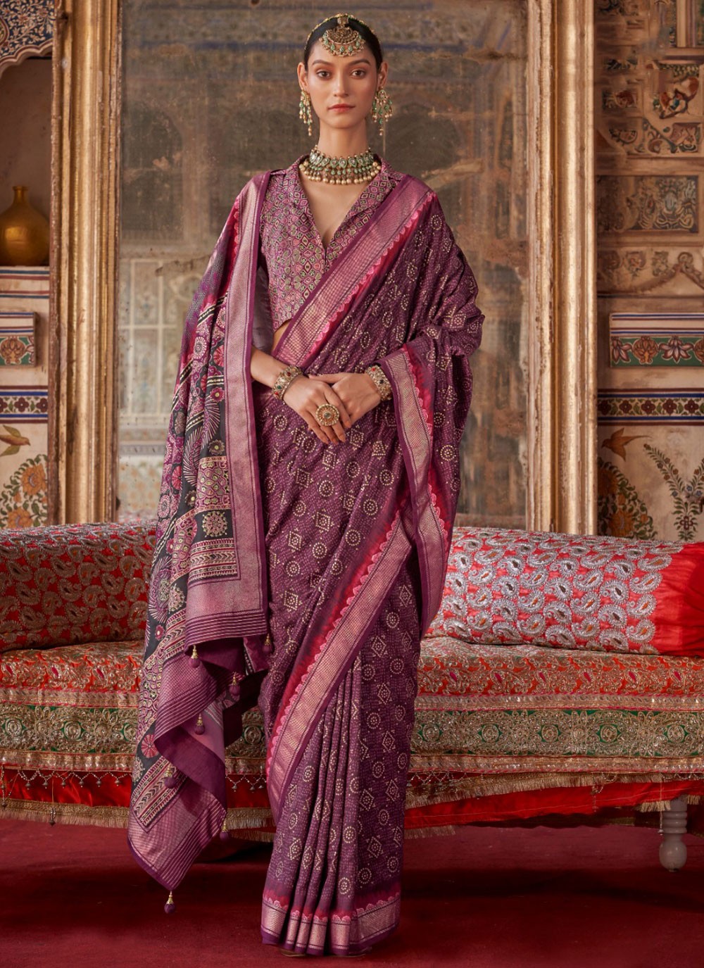 Classic Saree Printed Purple Silk Saree S13688