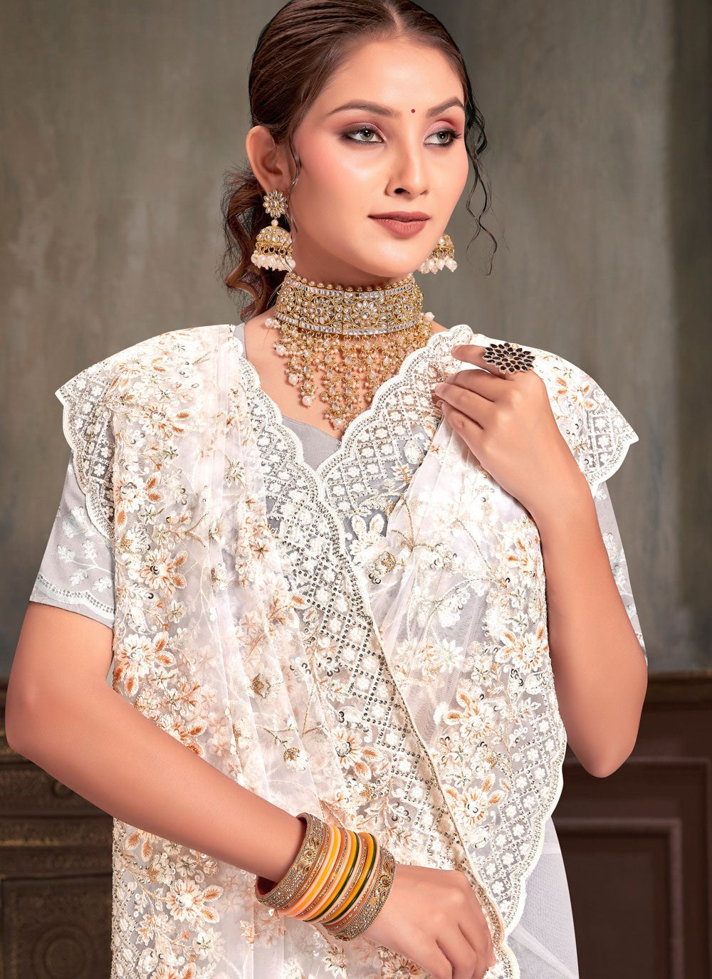 Classic Embroidered Net Saree - S7952