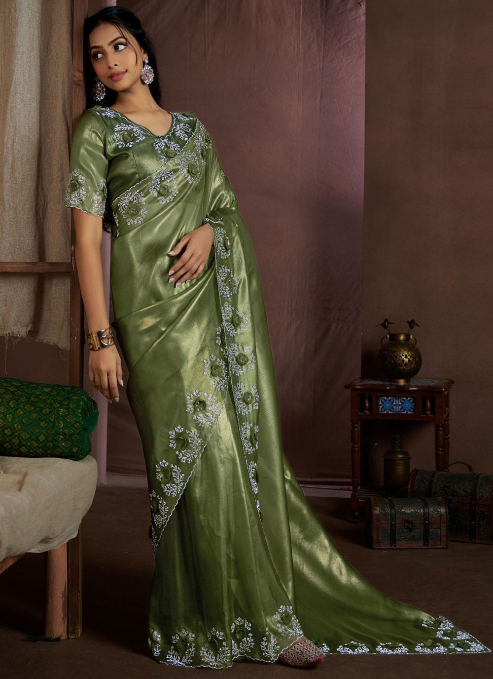 Cutdana, Sequins, Swarovski Fancy Fabric Saree - S11581