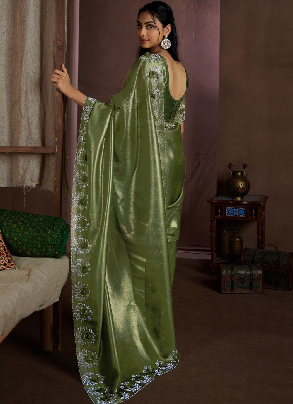 Cutdana, Sequins, Swarovski Fancy Fabric Saree - S11581