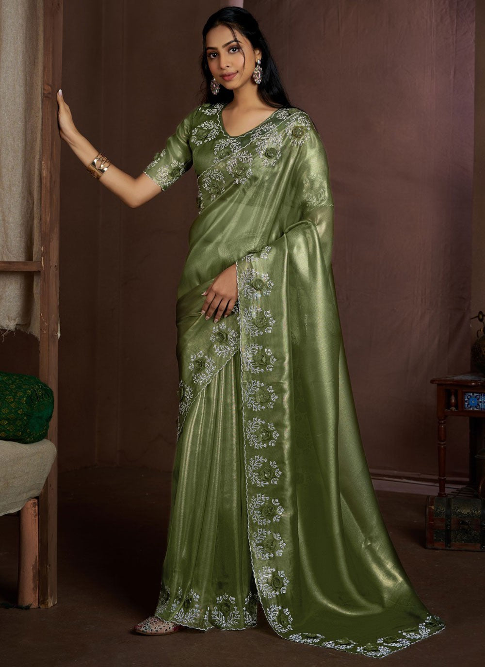 Cutdana, Sequins, Swarovski Fancy Fabric Saree - S11581