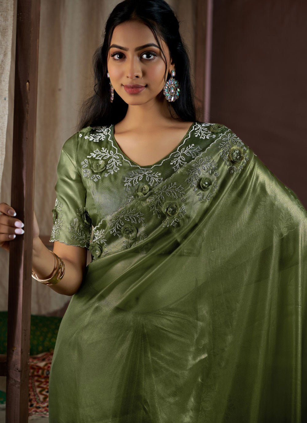 Cutdana, Sequins, Swarovski Fancy Fabric Saree - S11581