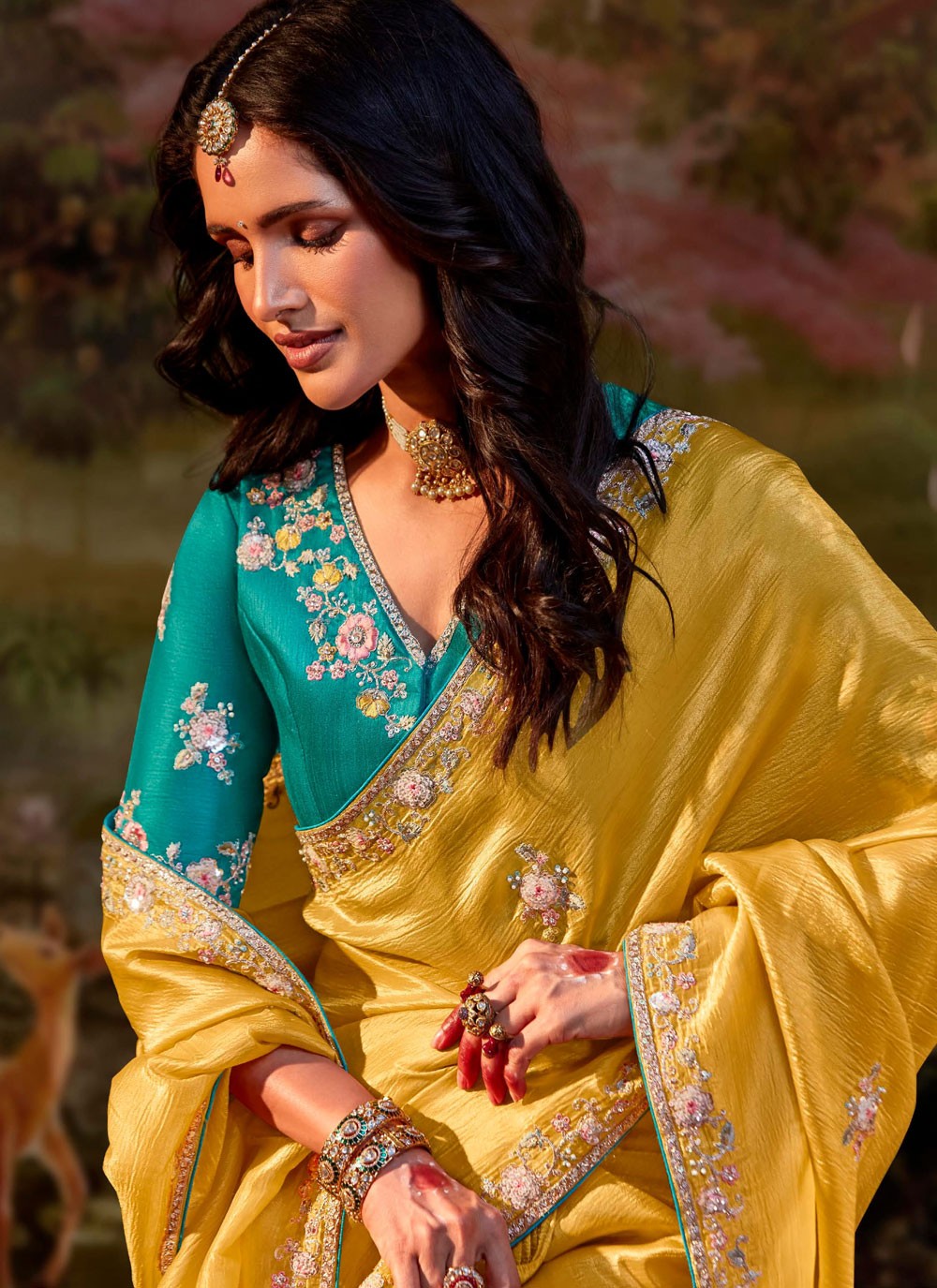 Shaded Border Work Fancy Fabric Saree - S7643