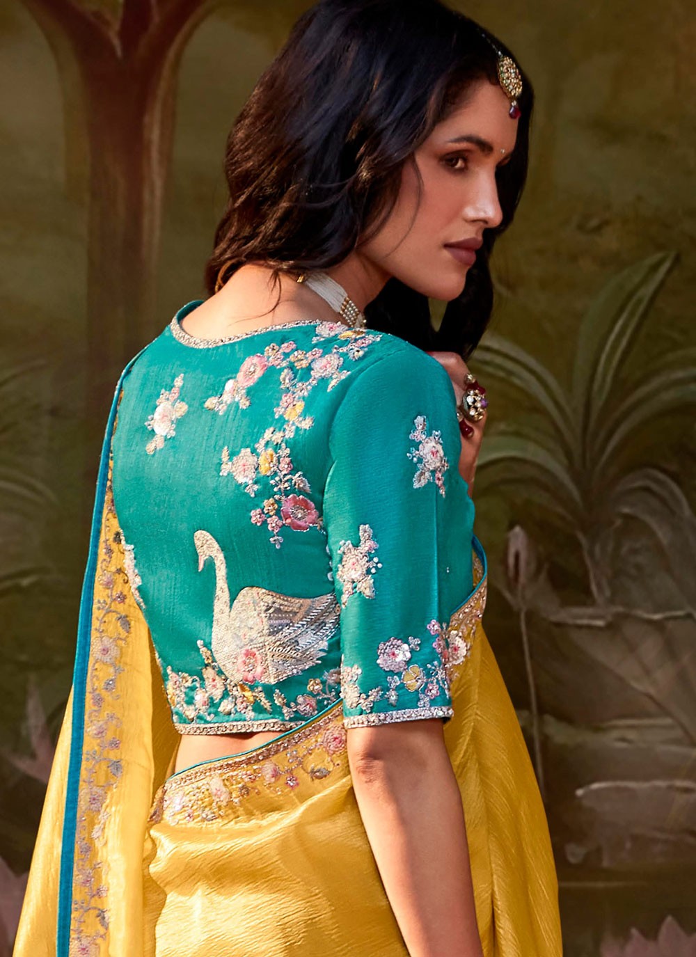 Shaded Border Work Fancy Fabric Saree - S7643