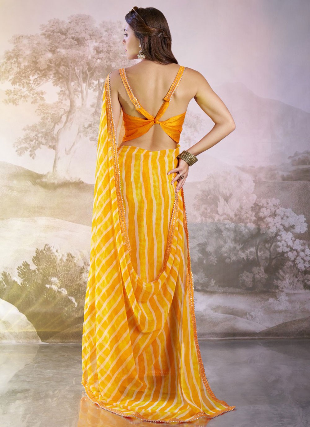 Lace Georgette Yellow Saree S13920