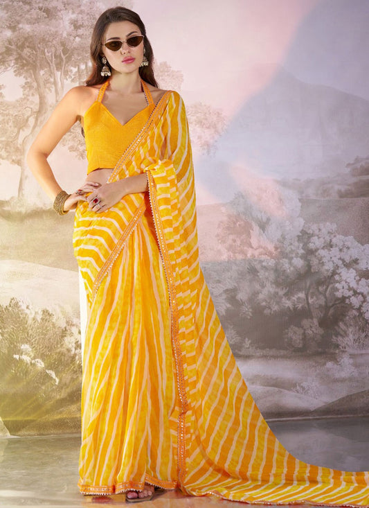 Lace Georgette Yellow Saree S14156