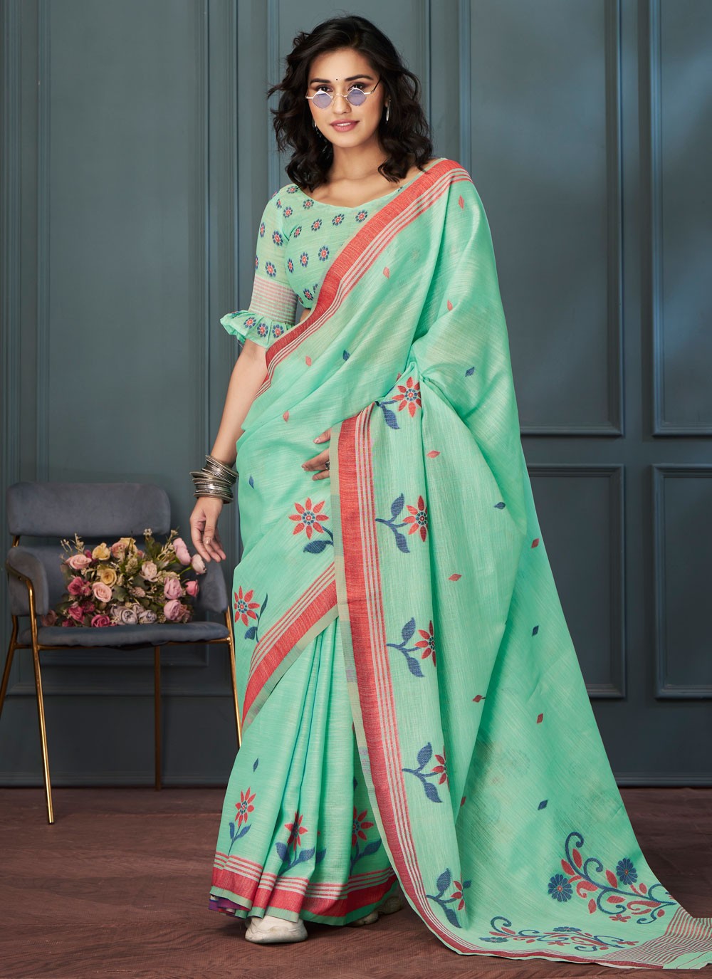 Classic Weaving Zari Linen Saree - S7705