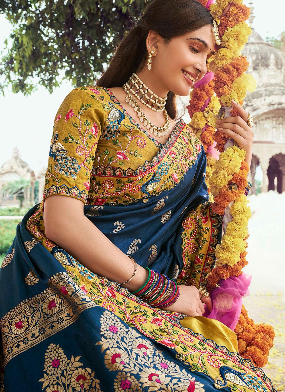 Embroidered Silk Morpeach Classic Saree S15346