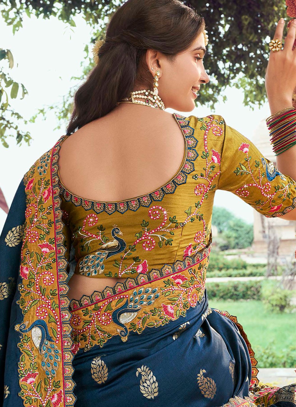 Embroidered Silk Morpeach Classic Saree S15346
