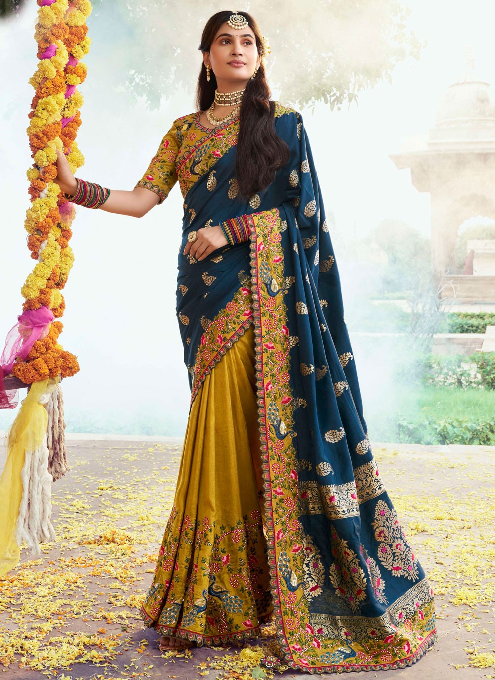 Embroidered Silk Morpeach Classic Saree S15346
