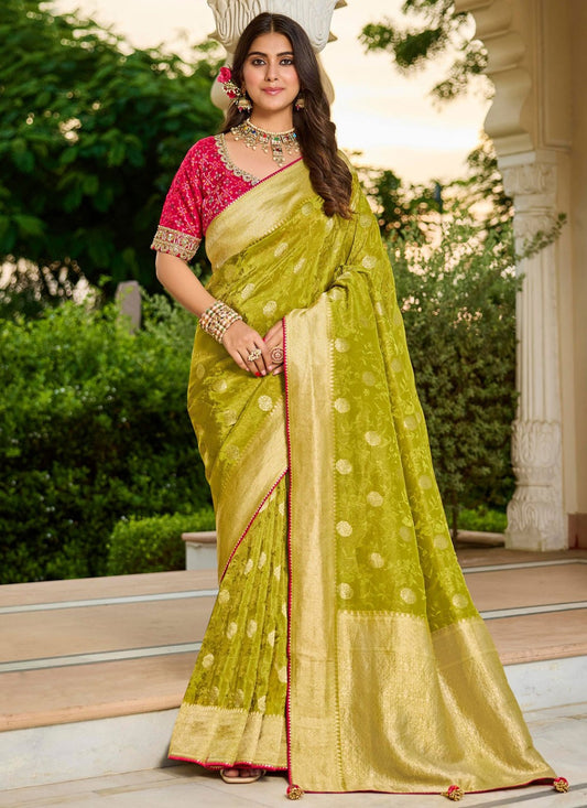 Green Tissue Contemporary Saree Beads S19766