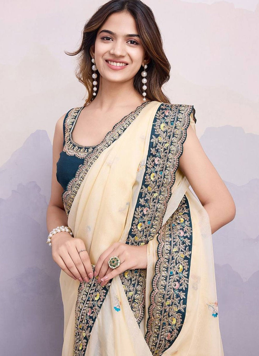 Classic Border Work Organza Saree - S7893