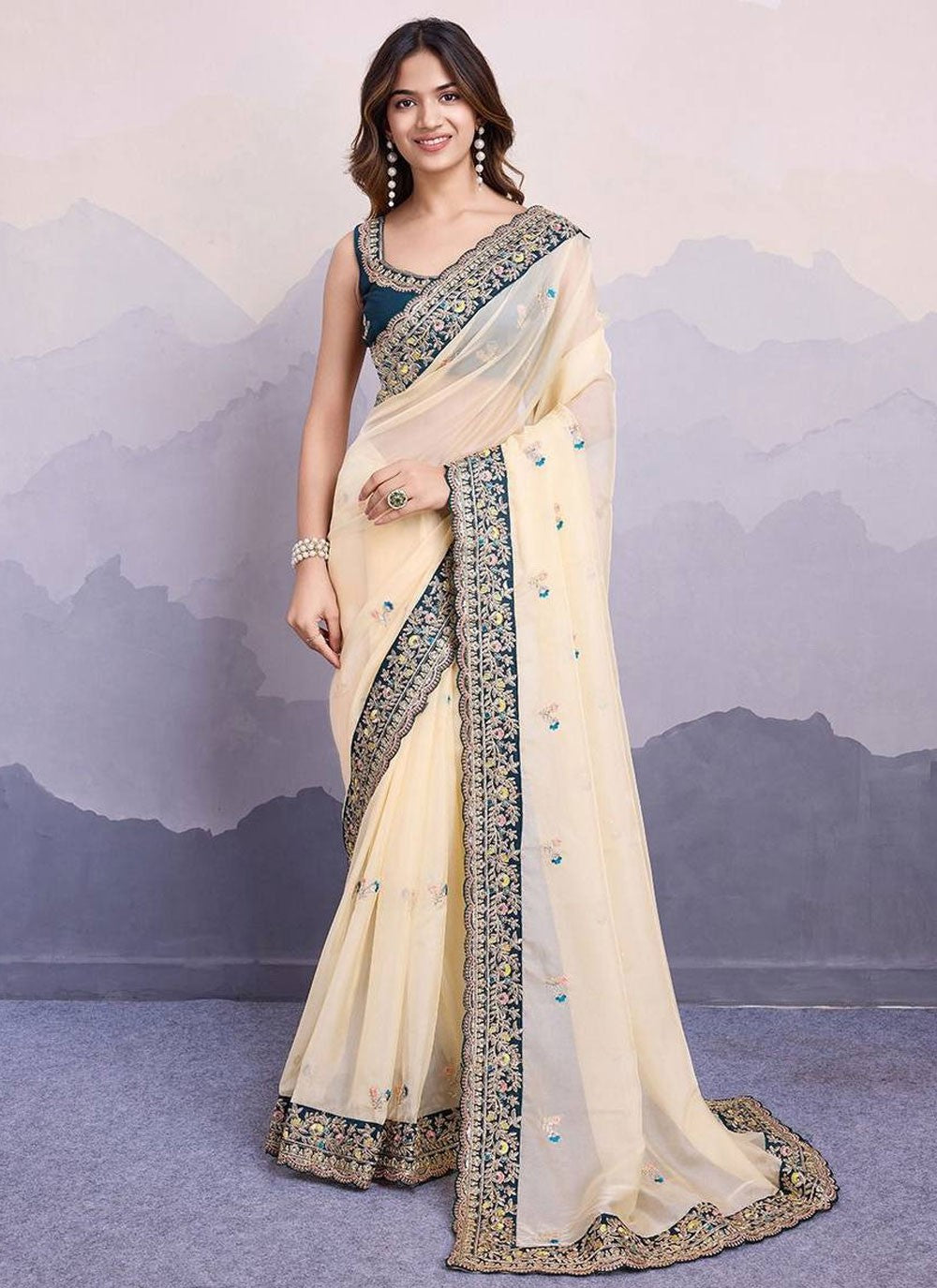 Classic Border Work Organza Saree - S7893