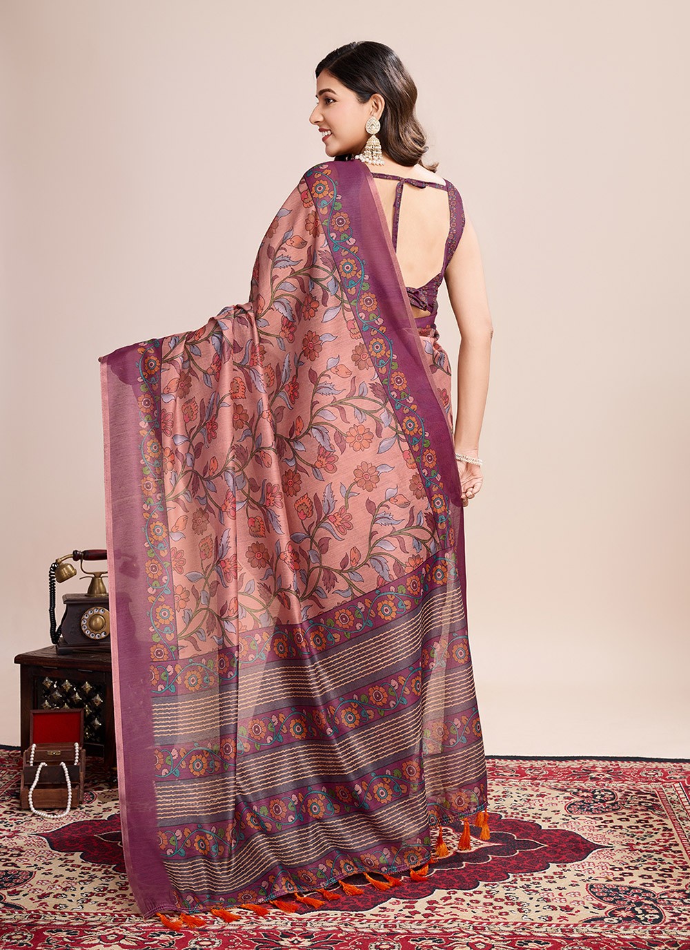 Border Work, Digital Print Linen Saree - S11538