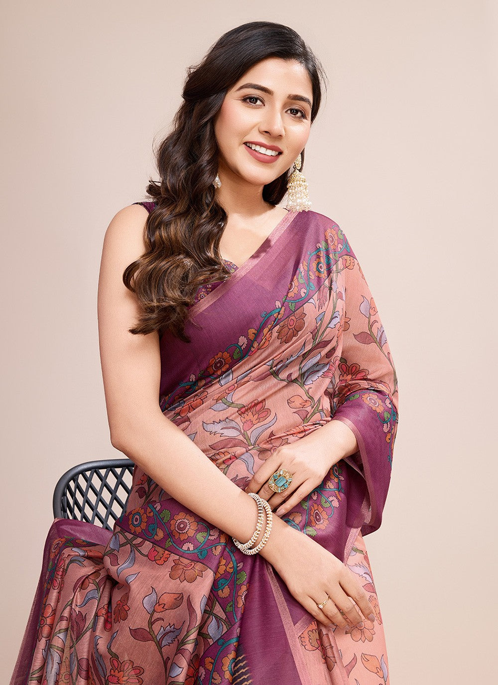 Border Work, Digital Print Linen Saree - S11538