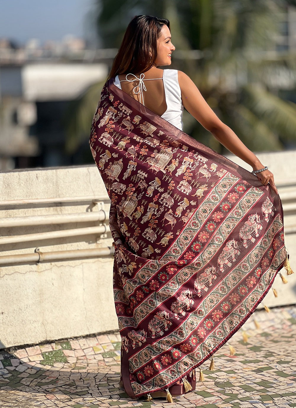 Border Work, Digital Print, Woven Tussar Silk Saree - S11795