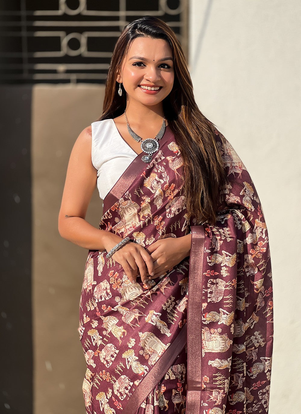 Border Work, Digital Print, Woven Tussar Silk Saree - S11795