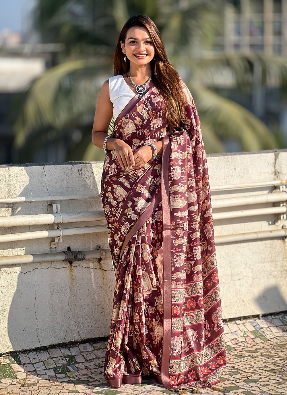 Border Work, Digital Print, Woven Tussar Silk Saree - S11795