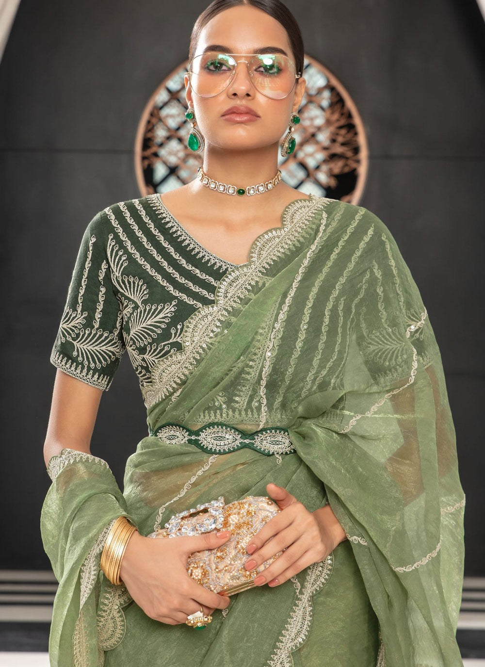 Classic Embroidered Organza Saree - S9407