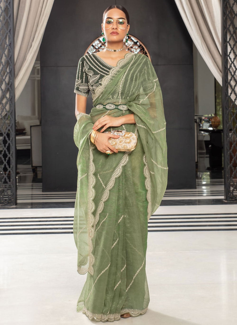 Classic Embroidered Organza Saree - S9407