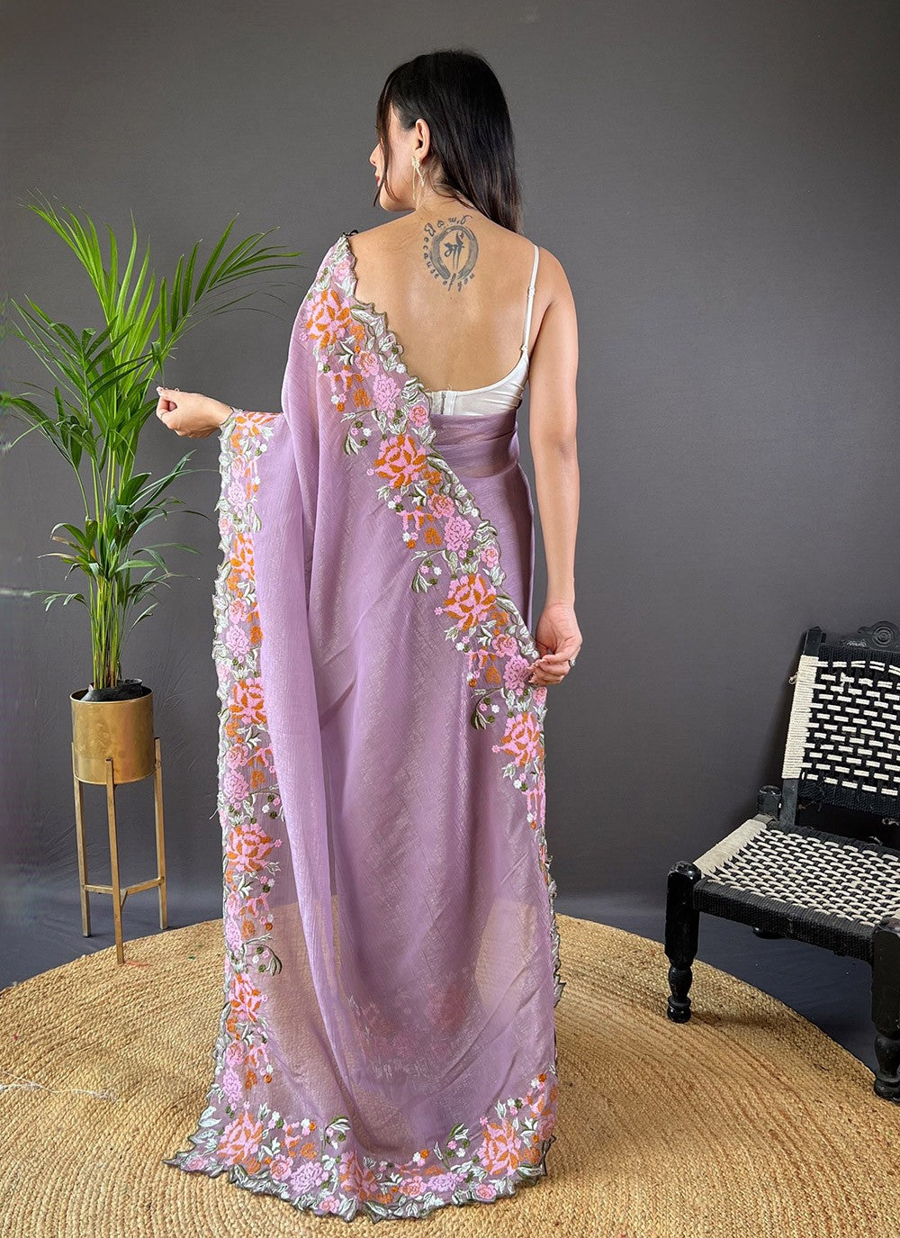 Cut Work, Embroidered Silk Saree - S11759