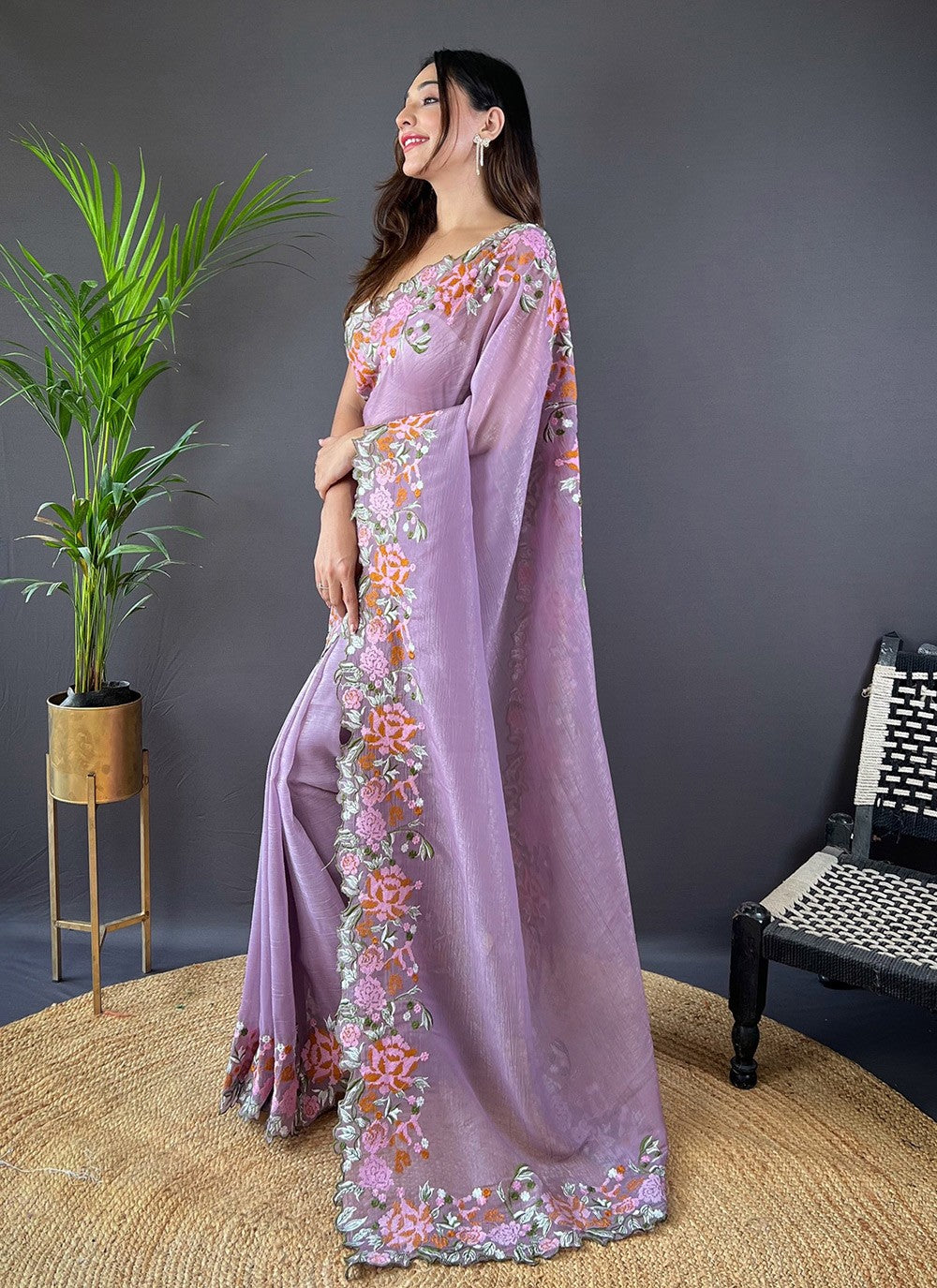 Cut Work, Embroidered Silk Saree - S11759