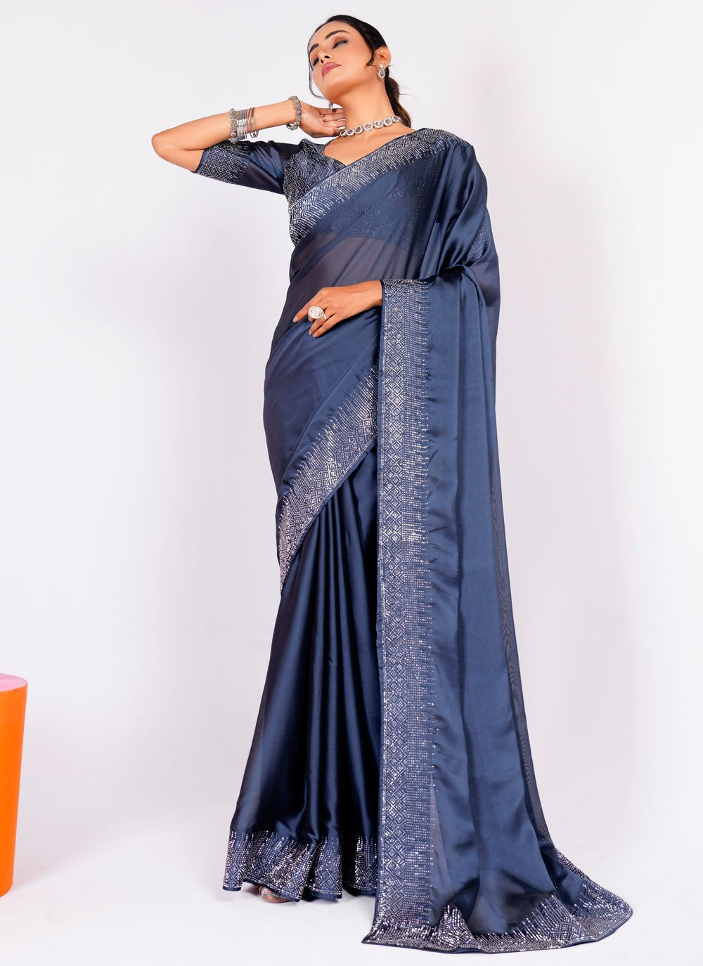 Trendy Swarovski Rangoli Saree - S5617