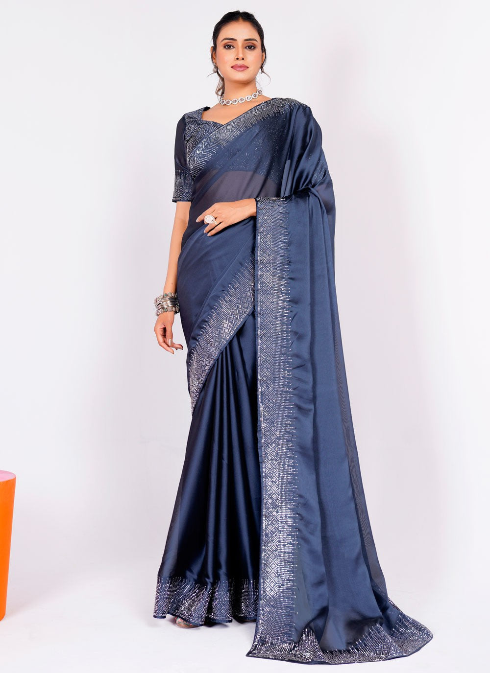 Trendy Swarovski Rangoli Saree - S5617