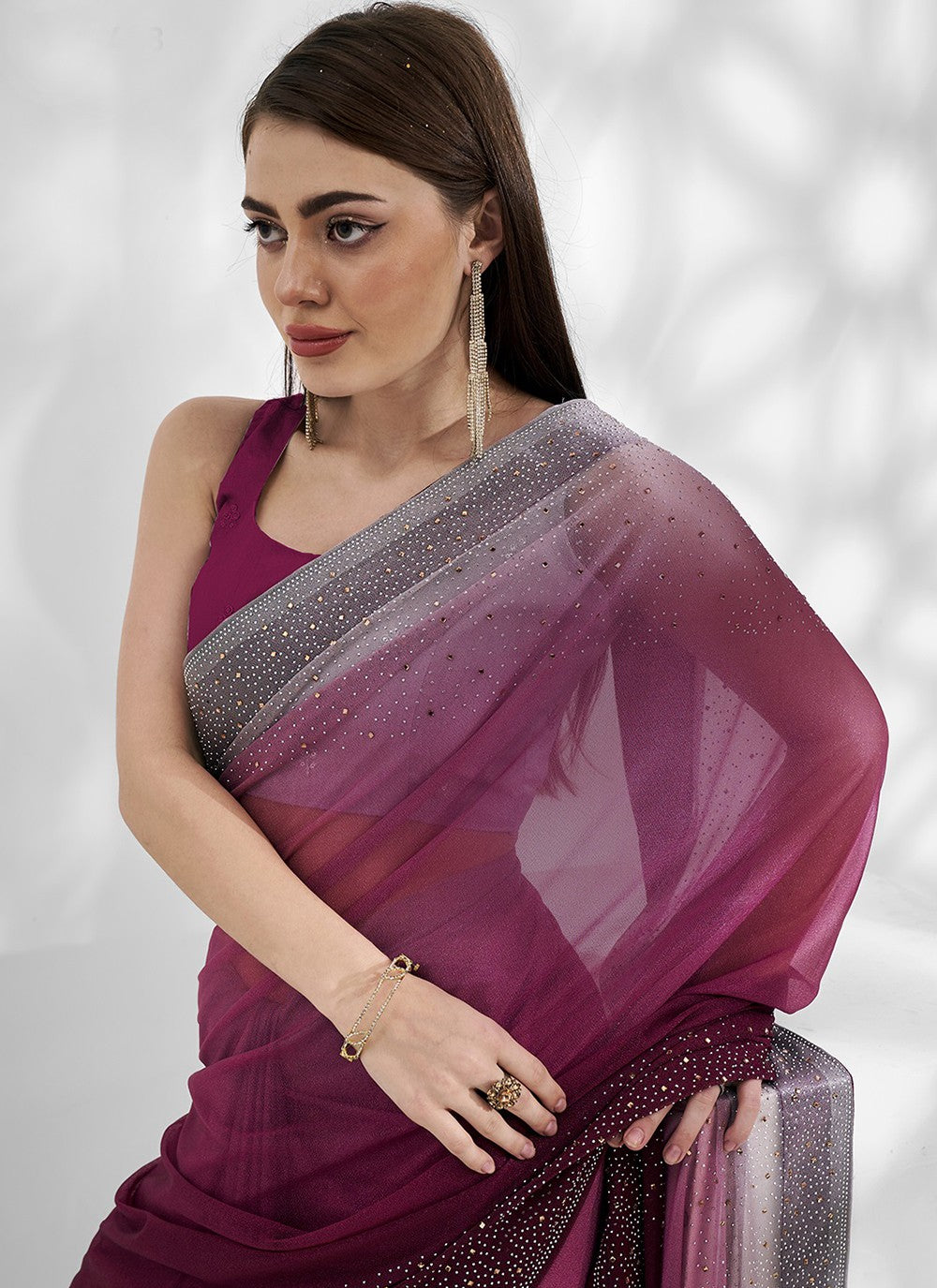 Trendy Swarovski Chiffon, Shimmer Saree - S5240