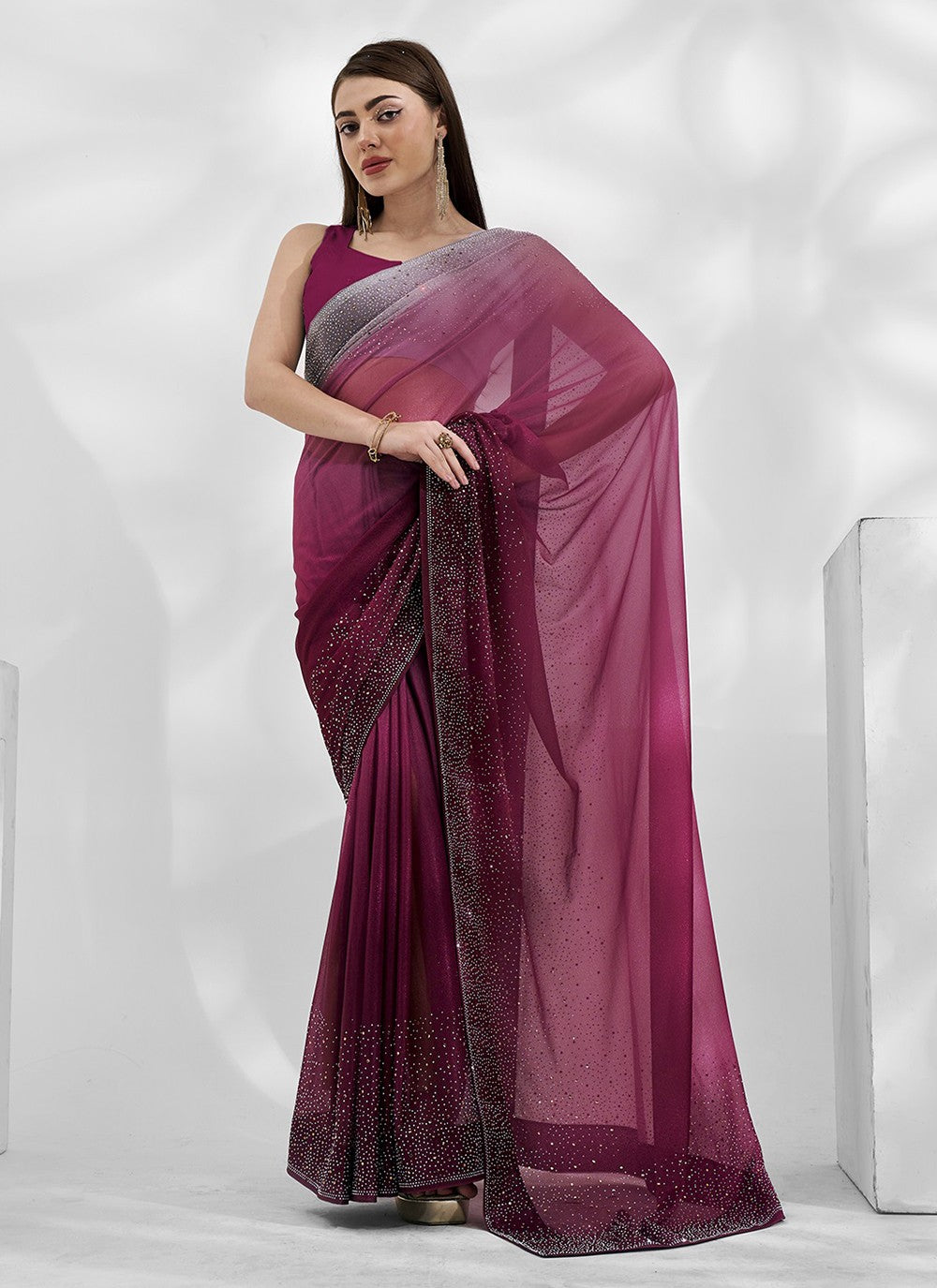Trendy Swarovski Chiffon, Shimmer Saree - S5240
