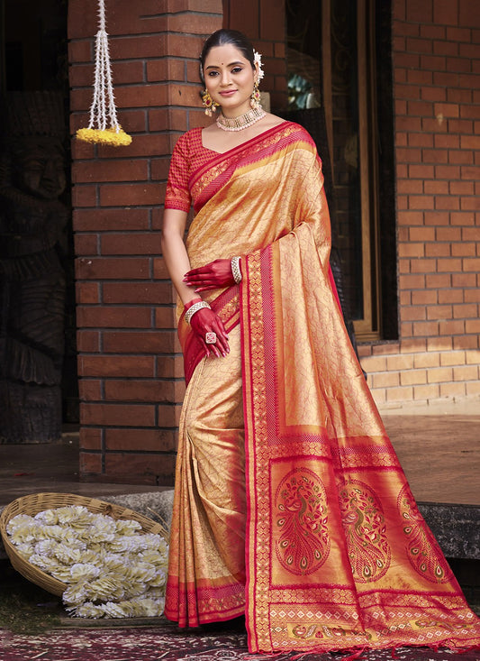 Weaving Zari Silk Red Saree S14630
