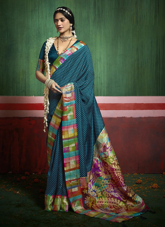 Blue Silk Contemporary Saree Printed S17186