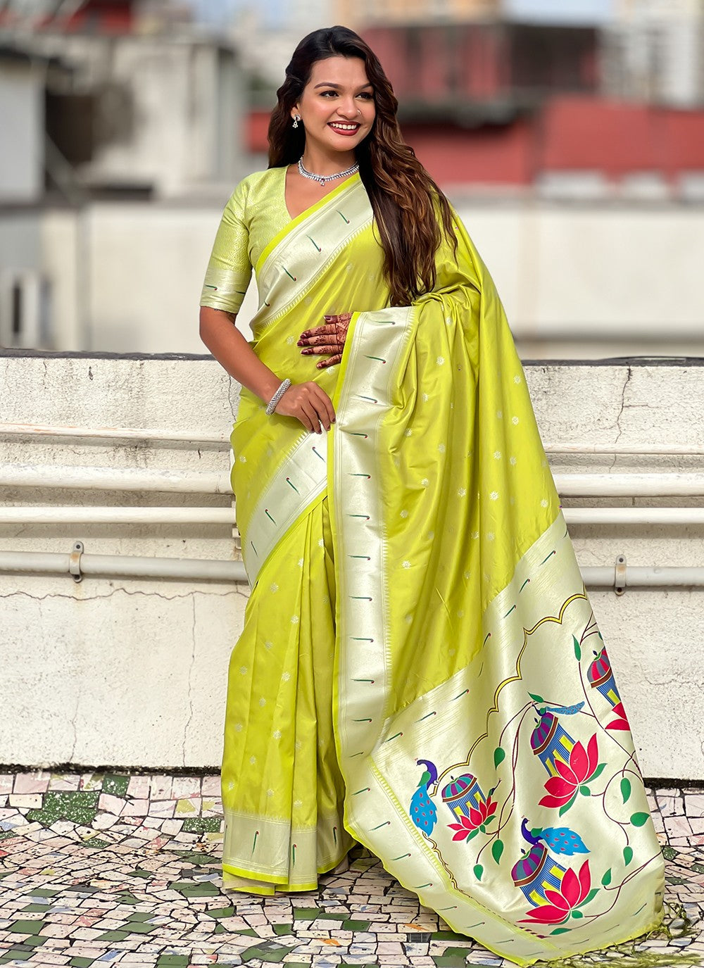 Green Silk Contemporary Saree Woven, Zari S19446