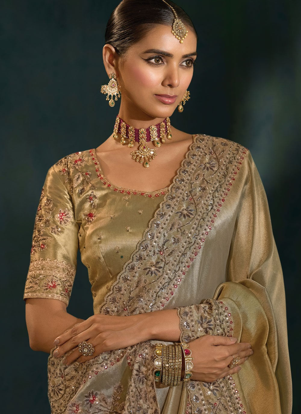 Grey Silk Contemporary Saree Cutdana, Embroidered, Mirror, Moti S19719