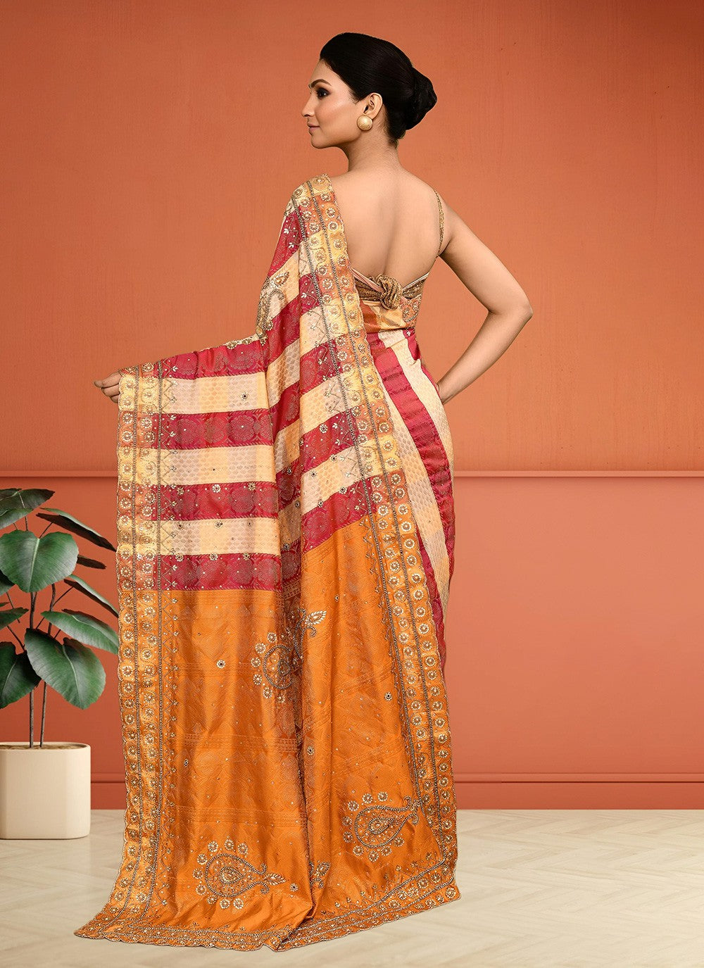 Hand Embroidery Kanjivaram Silk Gold Saree S14275