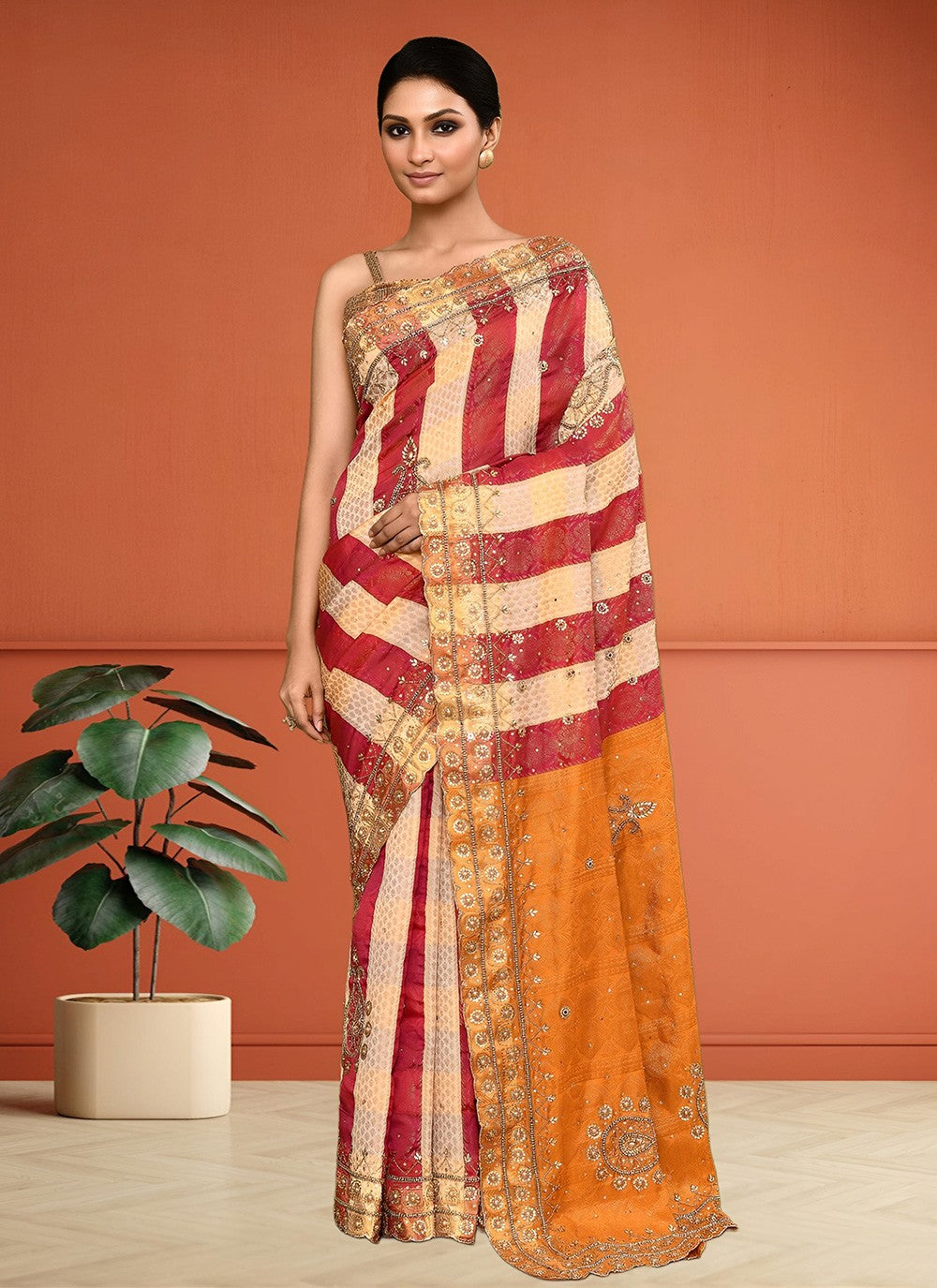 Hand Embroidery Kanjivaram Silk Gold Saree S14275
