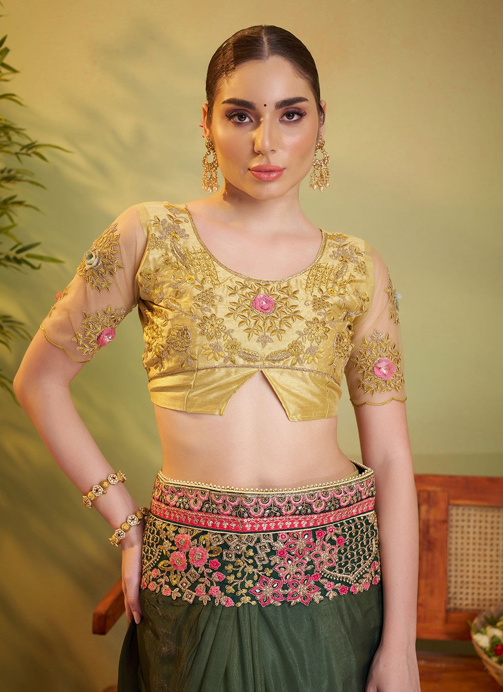 Embroidered Organza Green Saree S14722