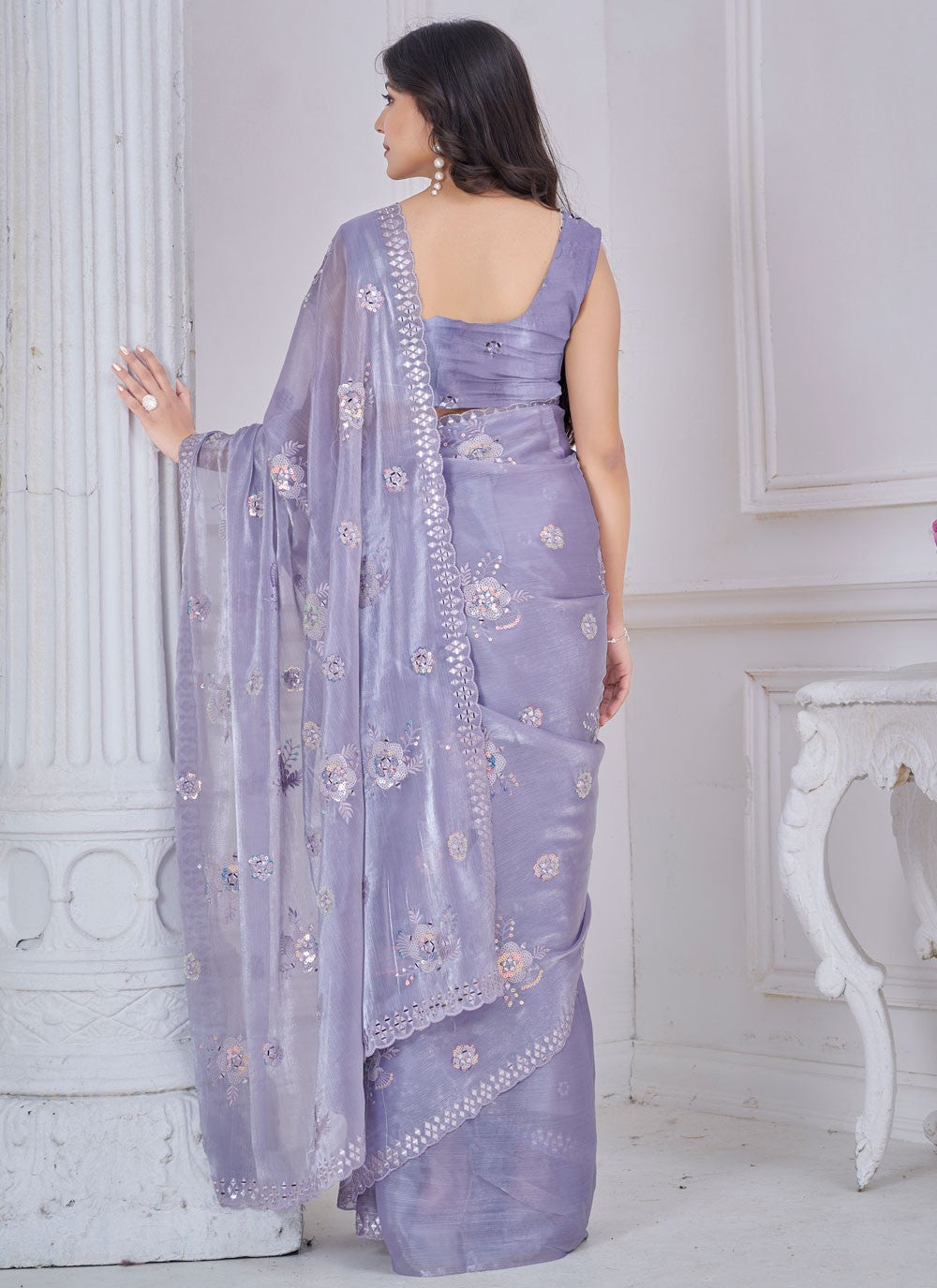 Embroidered Organza Blue Contemporary Saree S15235