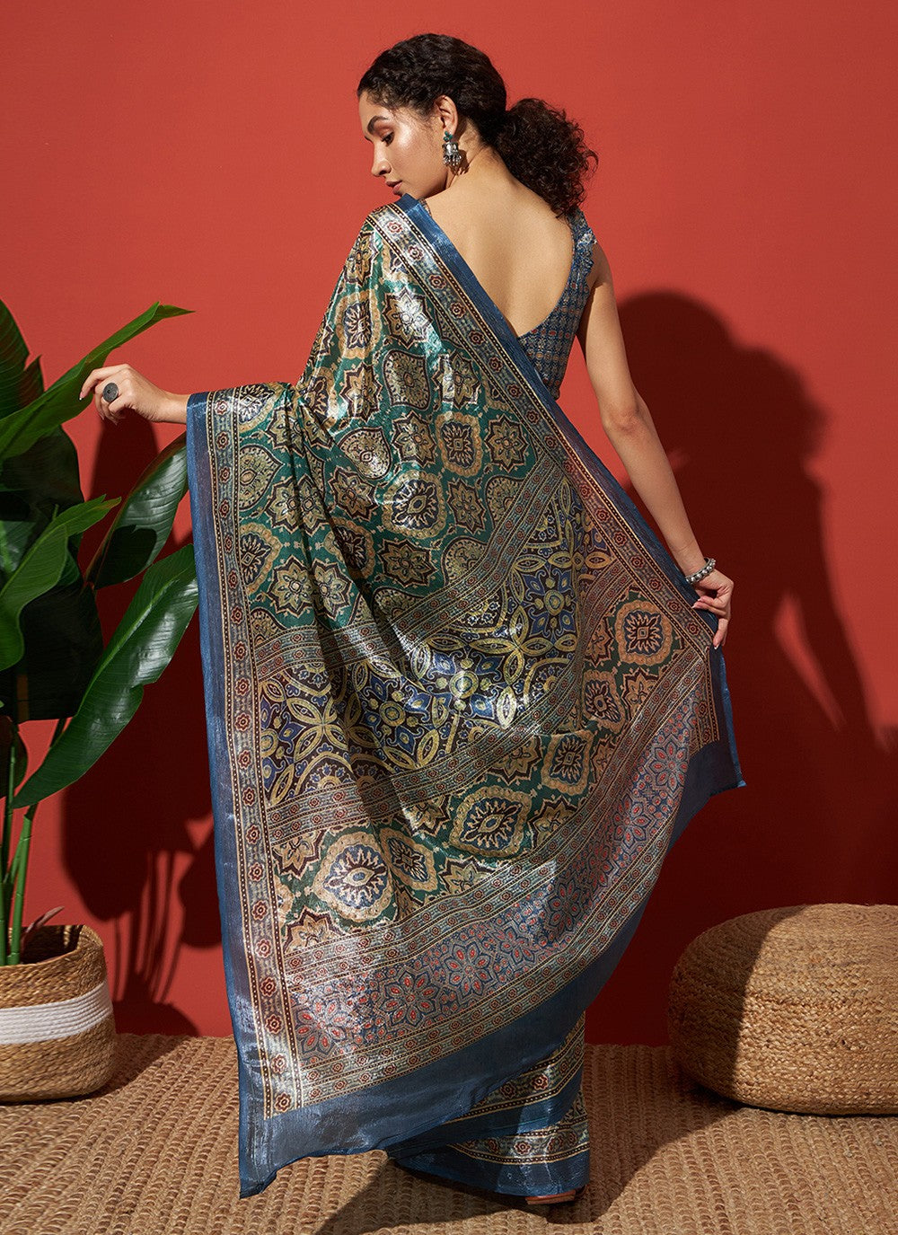 Green Tissue Contemporary Saree Printed S17699