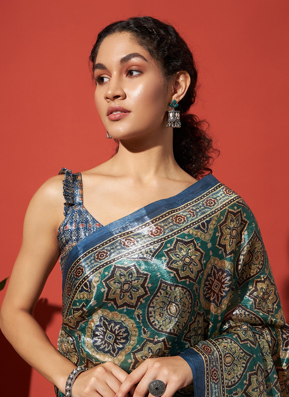 Green Tissue Contemporary Saree Printed S17699
