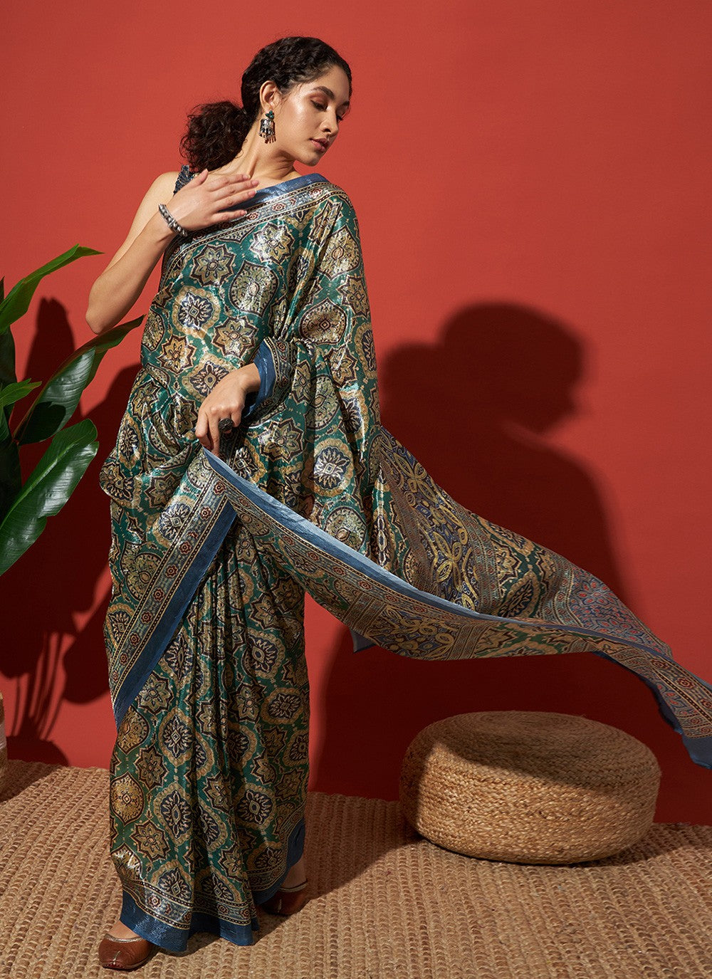Green Tissue Contemporary Saree Printed S17699