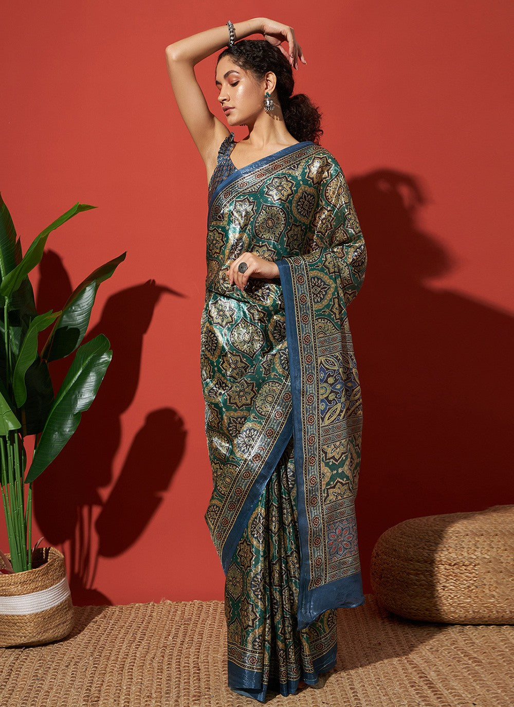Green Tissue Contemporary Saree Printed S17699