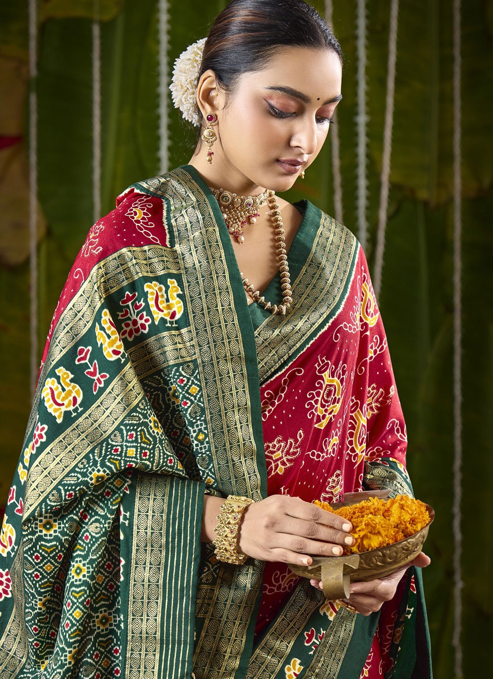 Red Silk Contemporary Saree Abstract Print S20232