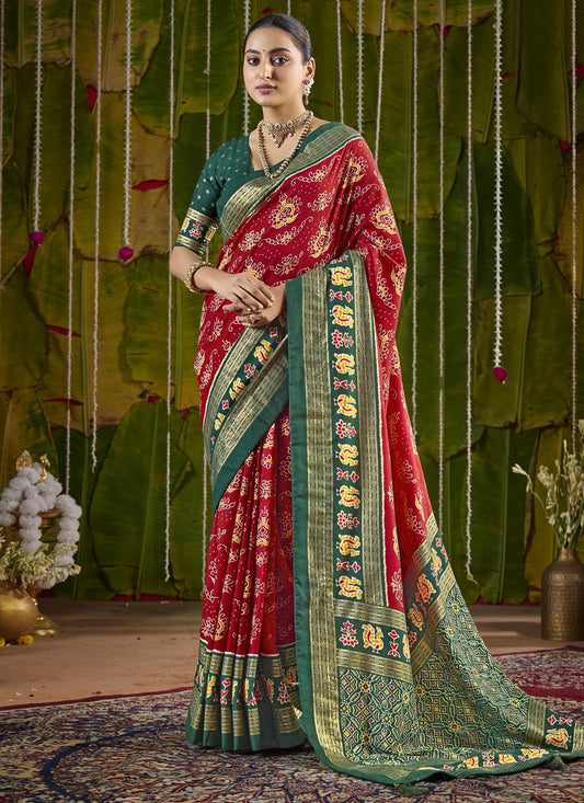 Red Silk Contemporary Saree Abstract Print S20232