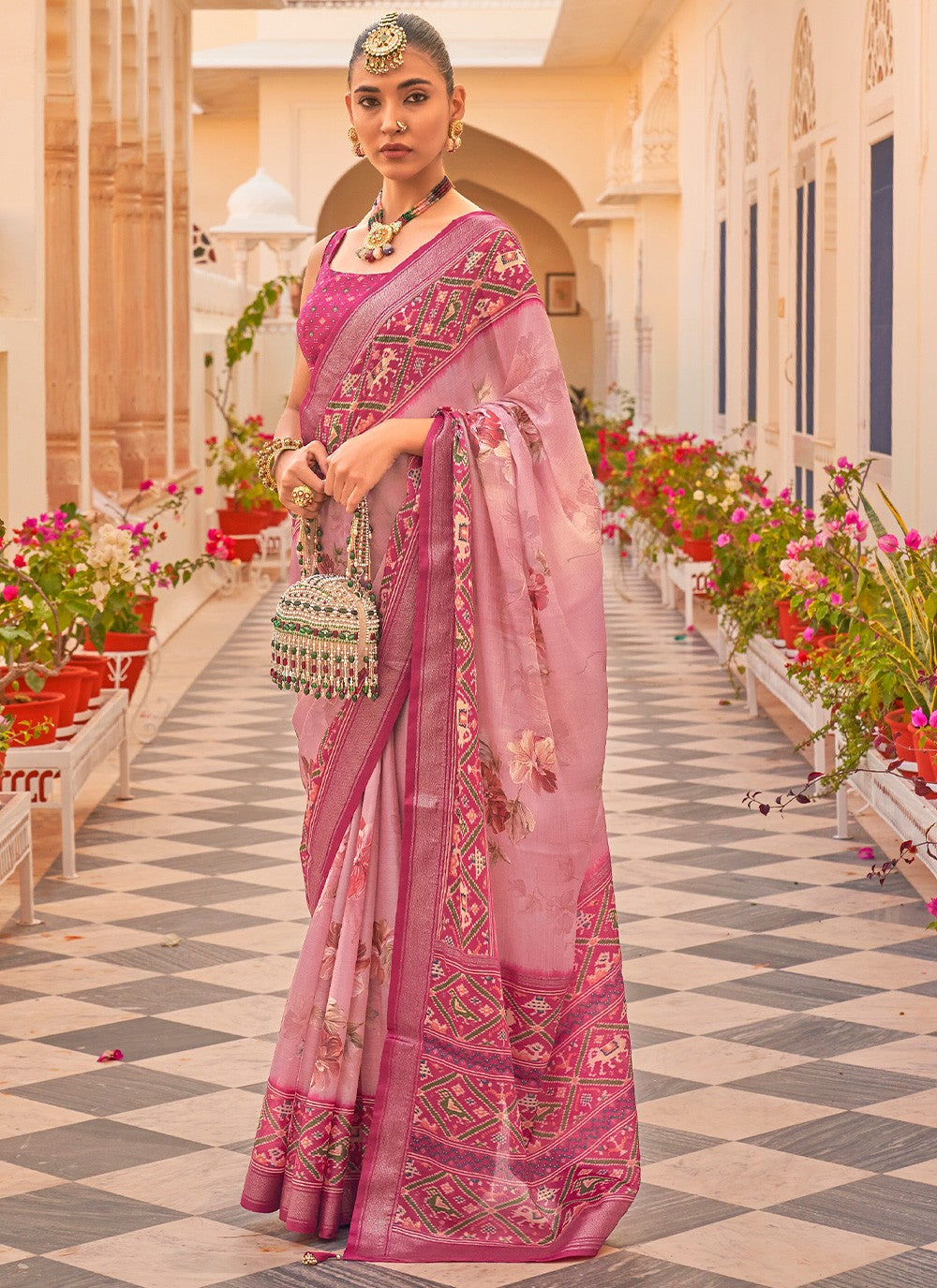Trendy Printed Chiffon, Silk Saree - S2770