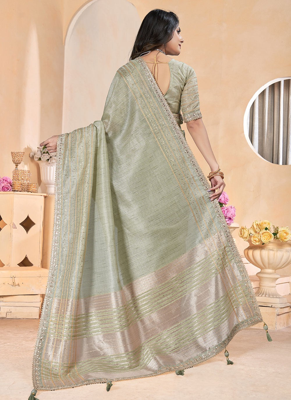 Classic Gota Patti Linen Saree - S6981