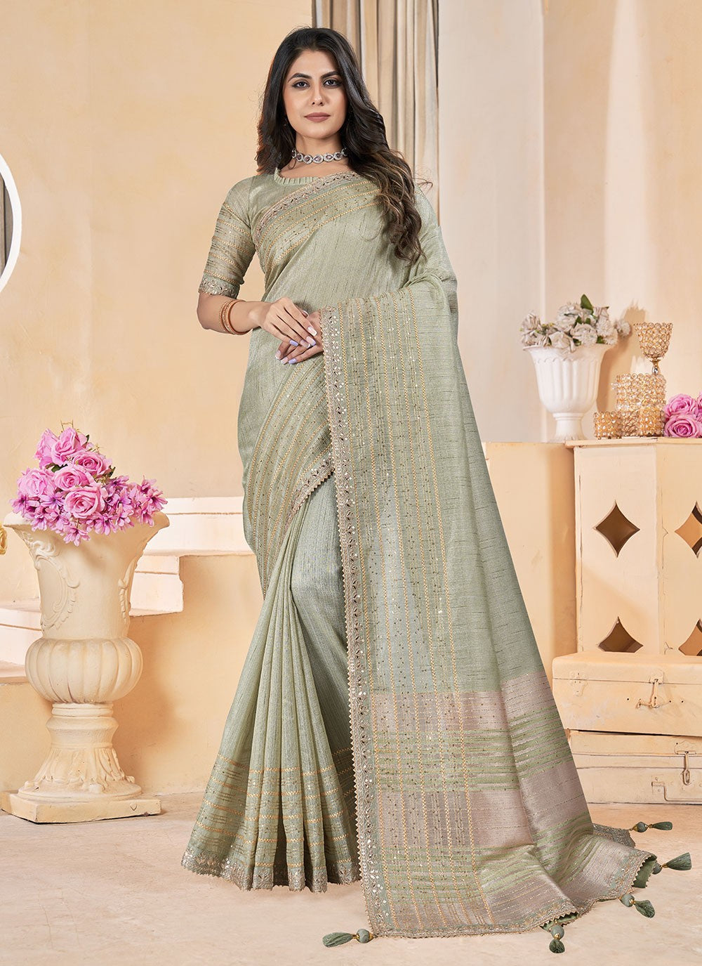 Classic Gota Patti Linen Saree - S6981