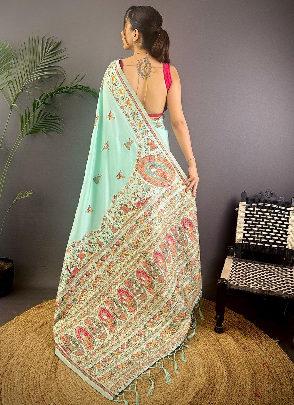 Aqua Blue Pashmina Contemporary Saree Weaving Zari S17667