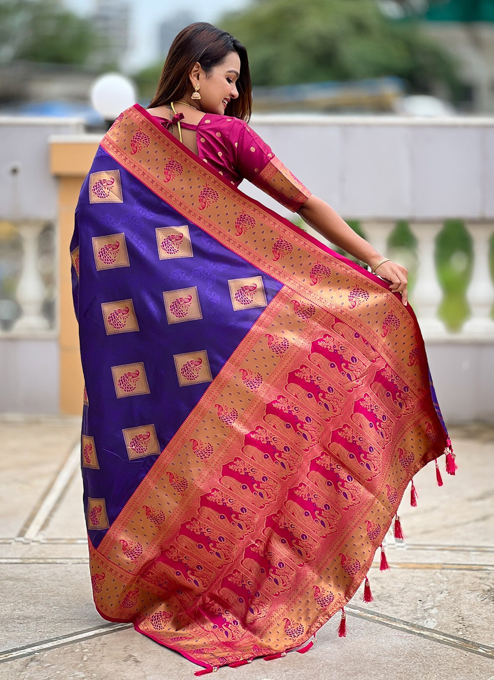 Violet Banarasi Silk Contemporary Saree Meenakari S18782