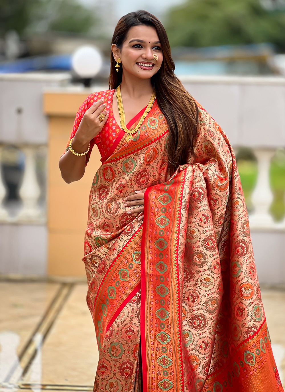 Red Kanjivaram Silk Contemporary Saree Jacquard Work, Woven S18798